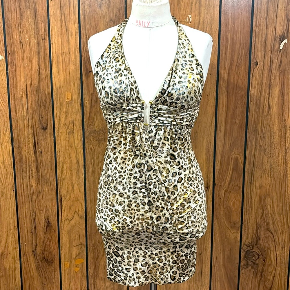 Leopard Print Halter Dress Women’s size Small